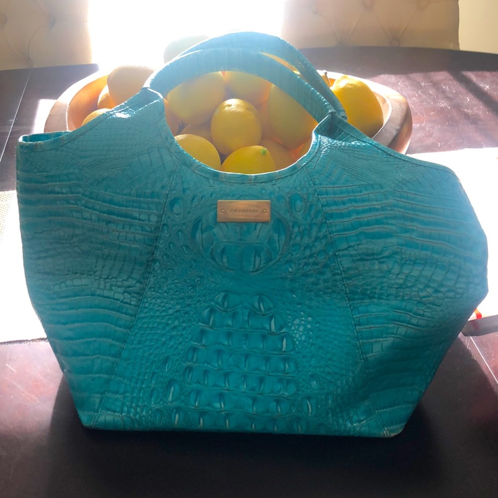 Brahmin Teal Croc-Embossed Leather Tote